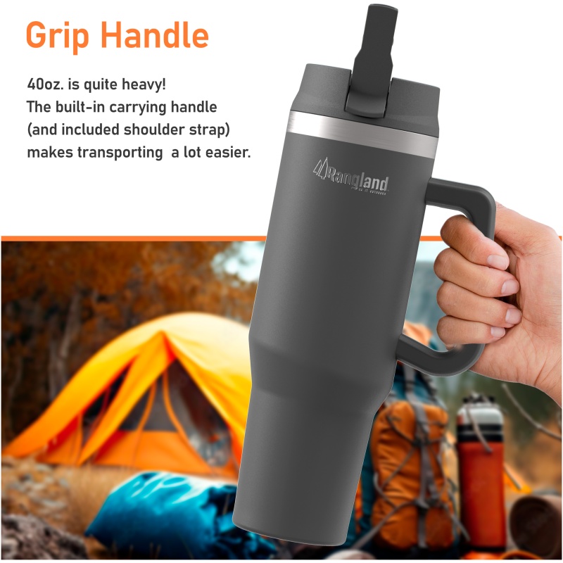 Rangland 40 oz Tumbler with Handle and Carrier Bag - Charcoal
