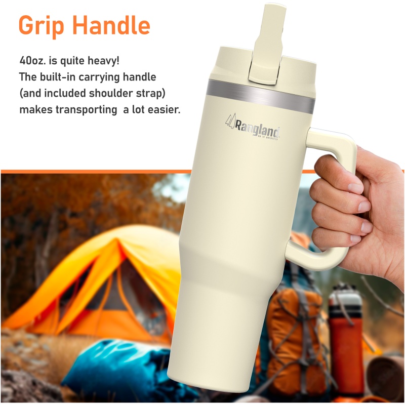 Rangland 40 oz Tumbler with Handle and Carrier Bag - Cream - Image 20