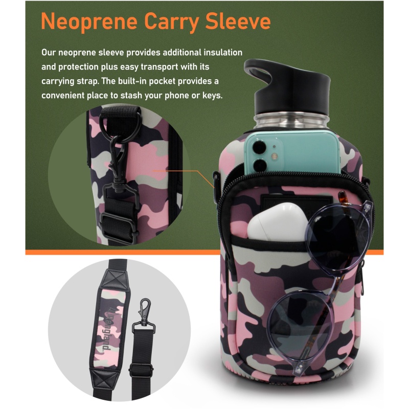 Rangland Filtered Half Gallon Water Bottle with Straw Lid & Carrying Strap - Pink Camo - Image 3