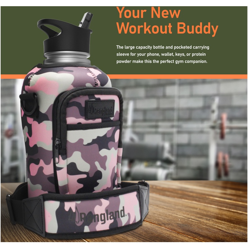 Rangland Filtered Half Gallon Water Bottle with Straw Lid & Carrying Strap - Pink Camo - Image 7