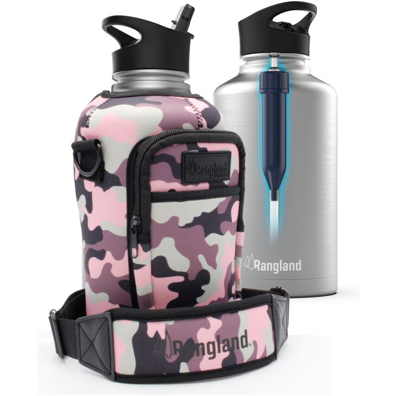 Rangland Filtered Half Gallon Water Bottle with Straw Lid & Carrying Strap - Pink Camo - Image 8