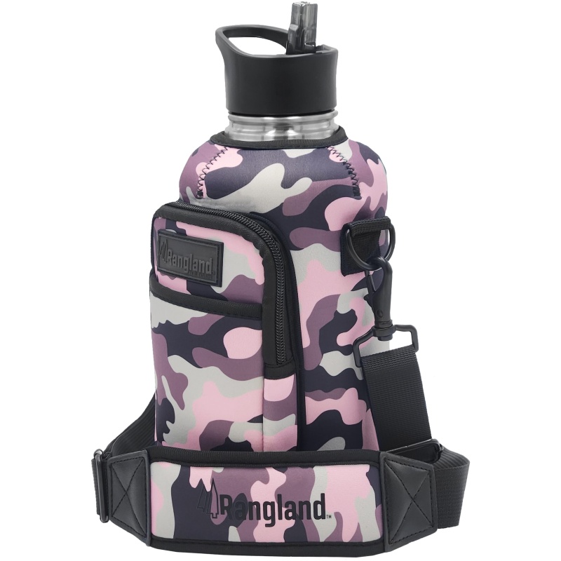 Rangland Filtered Half Gallon Water Bottle with Straw Lid & Carrying Strap - Pink Camo