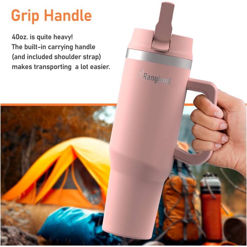 Rangland 40 oz Tumbler with Handle and Carrier Bag - Rose Pink - Image 9