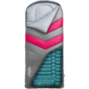 Rangland Kids Sleeping Bag with Built-in Pad and Foot Pump (Fits Up to 4'6") (Gray/Pink)